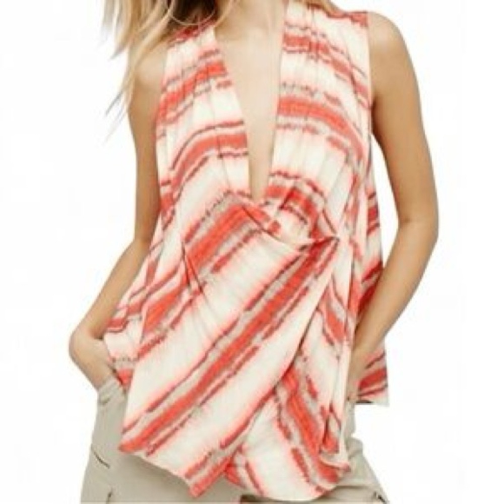 Free People pink faux wrap tank top blouse size Medium oversized travel vacation